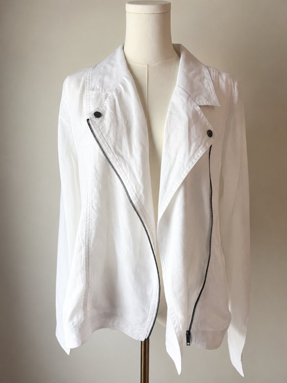 Cynthia Rowley White 100% Linen Moto Jacket XL | Natural Fibers Minimalist